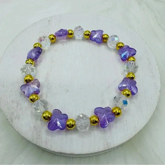 Purple Butterfly Charm Beaded Bracelet - Picture 3 of 7